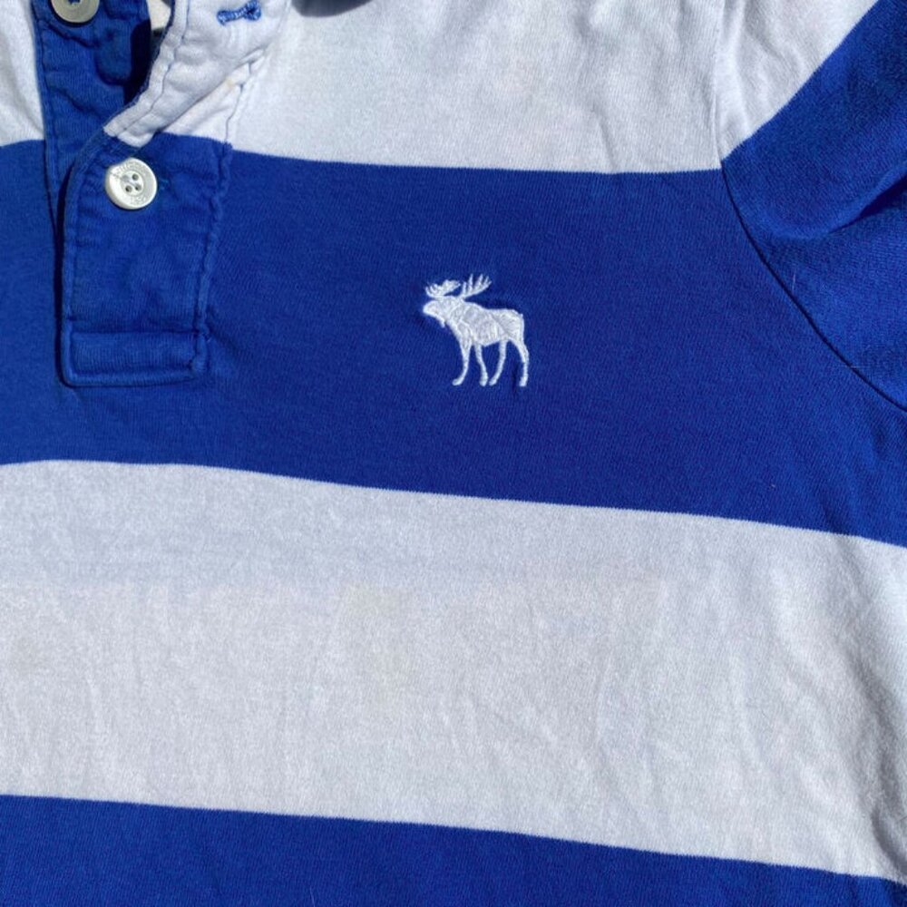 Abercrombie Kids Blue White Striped Muscle Polo Short Sleeve Shirt Boys Large L - Picture 5 of 11